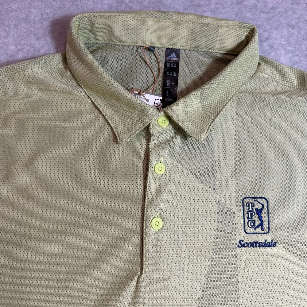 Adidas Mens 2XL NWT PGA Tour Scottsdale Jacquard Golf Polo Shirt Lime HA9164